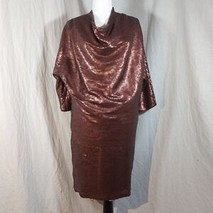 Vintage Kenneth Cole bronze sequin draped dolman dress, M, flaws